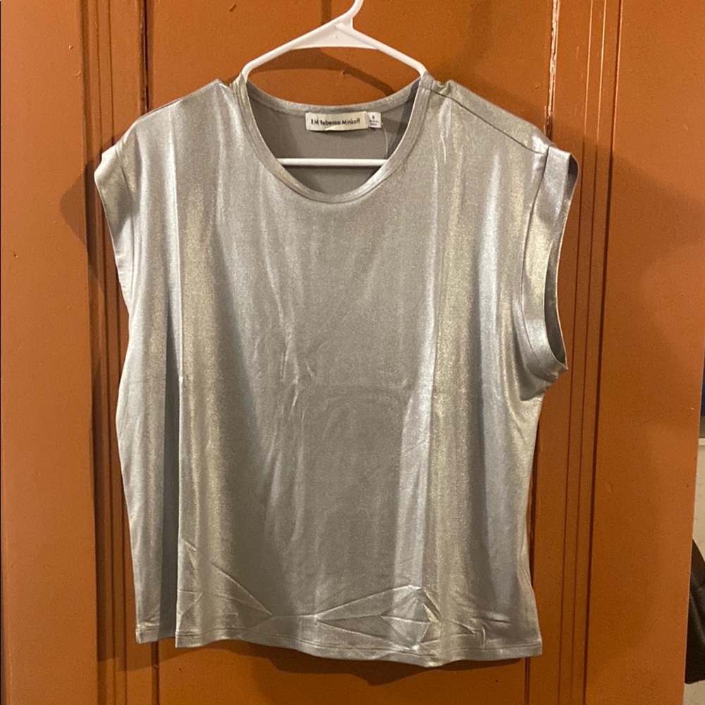 Rebecca Minkoff Silver Cap Sleeve Muscle Tee